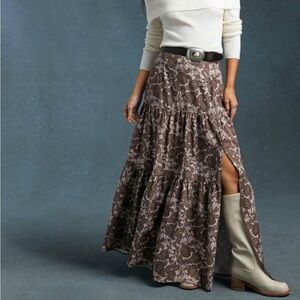 Maxi Boho Chic Printed Tulle Stretch Knit Skirt with Drape Detail main image 1